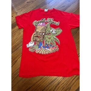 Delta Ringspun Red Good Kush & Alcohol‎ Graphic T-Shirt Mens Medium